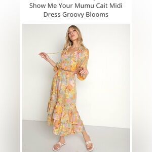 Show Me Your MuMuCait Midi Dress in Groovy Blooms NWT